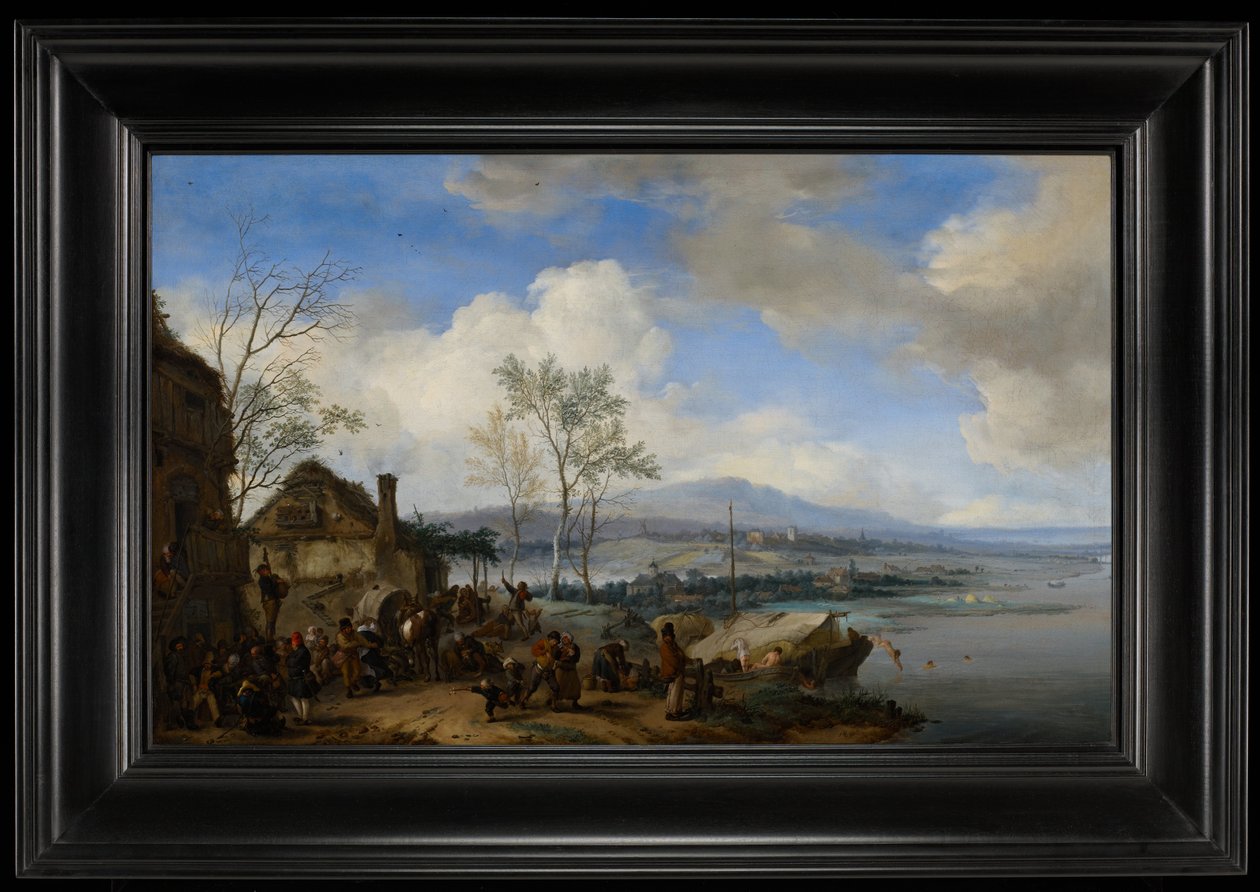 Vrolijke en luidruchtige boeren in een herberg door Philips Wouwerman