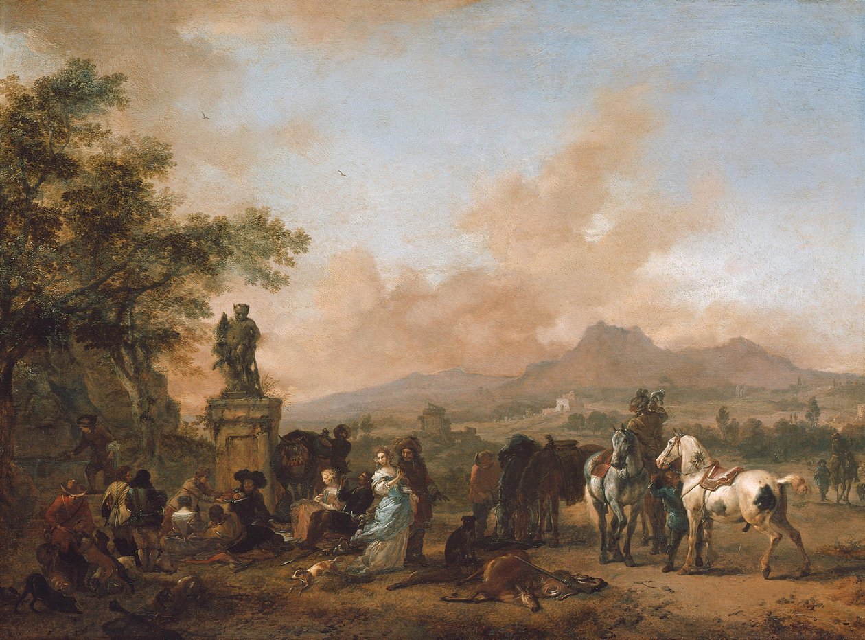 Rust tijdens de hertenjacht door Philips Wouwerman