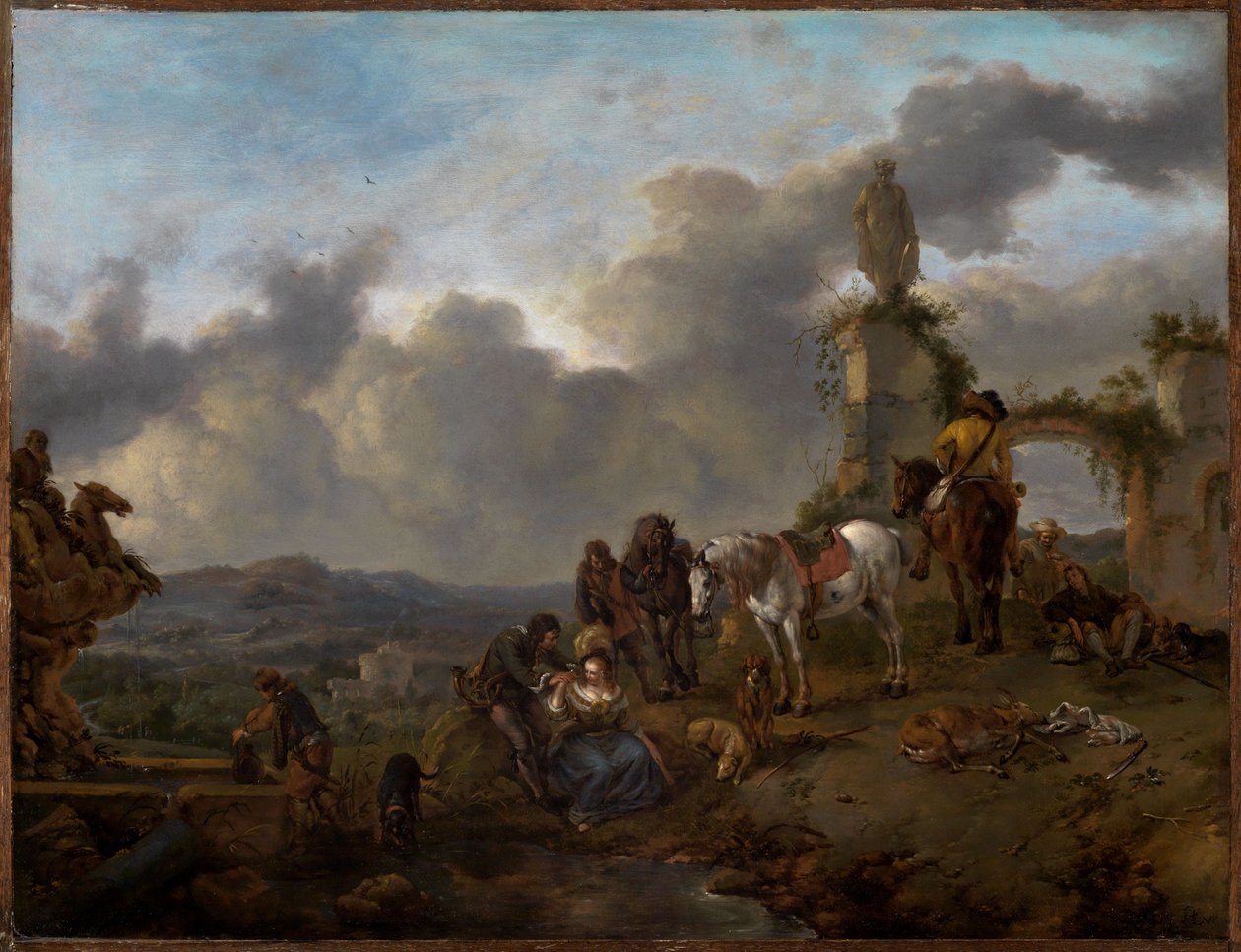 Rustend jachtgezelschap door Philips Wouwerman