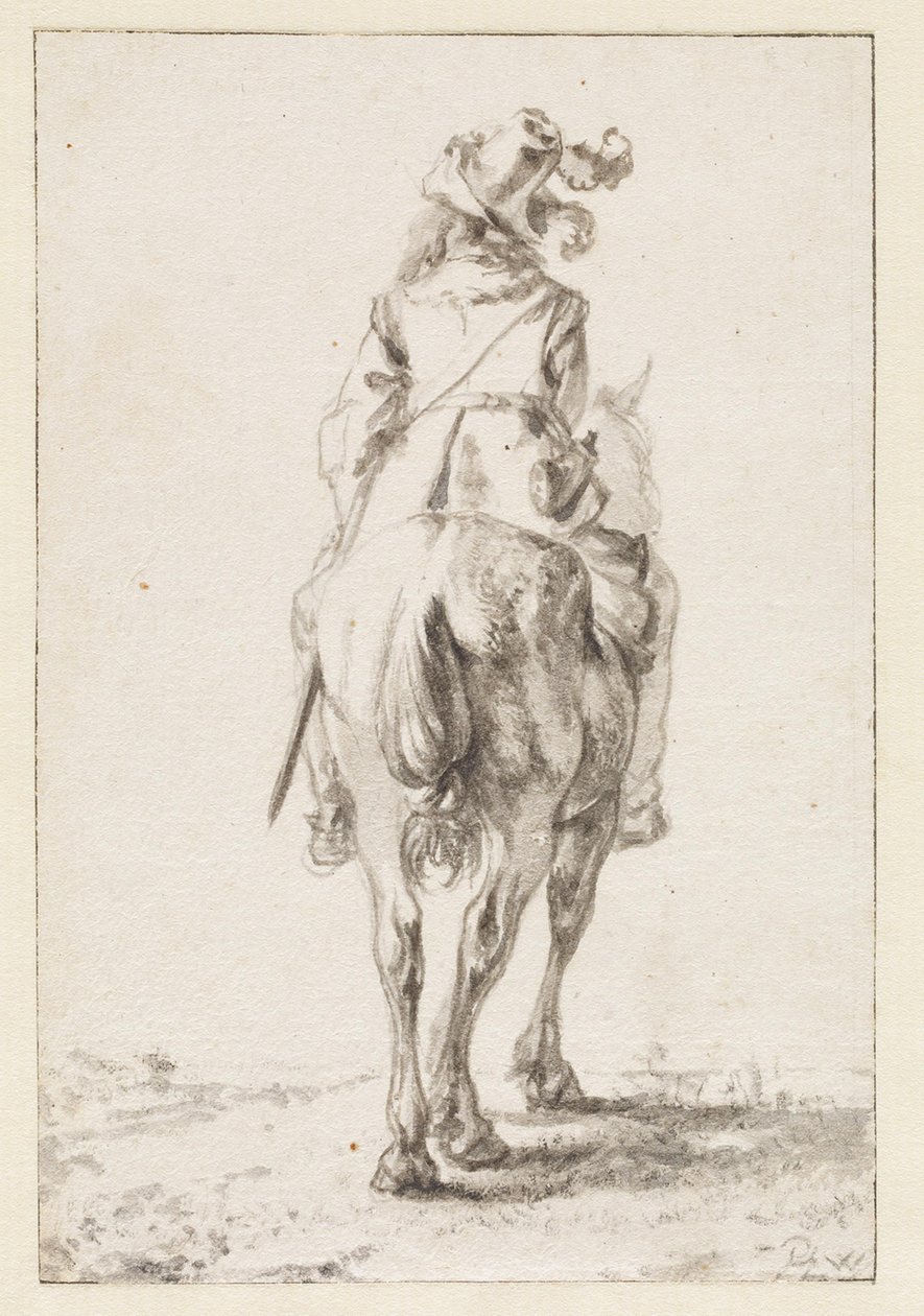 Ruiter te paard, van achteren gezien door Philips Wouwerman