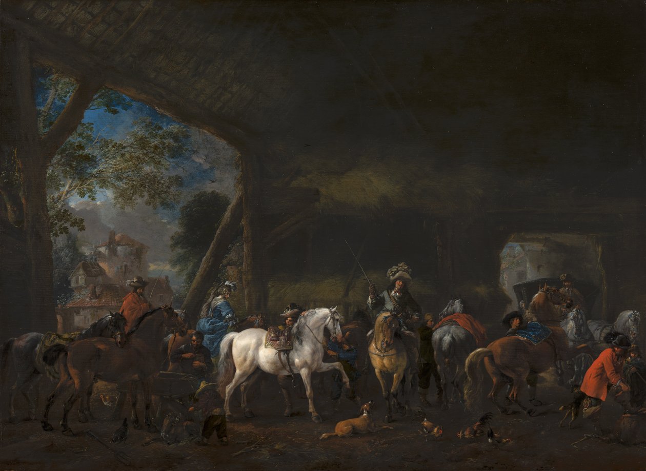 De aankomst bij de stal door Philips Wouwerman