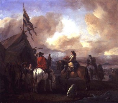 Ruiters in een militair kamp door Philips Wouwermans or Wouwerman
