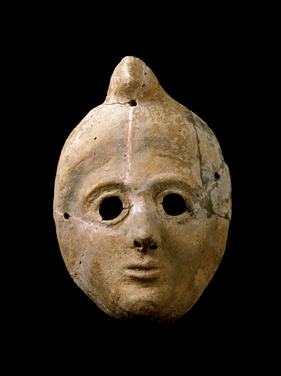 Fenicië: terracotta vrouwenmasker. Uit Puerta de la Tierra. 4e - 3e eeuw v.Chr. Cádiz, Museo de Cádiz, Spanje door Phoenician