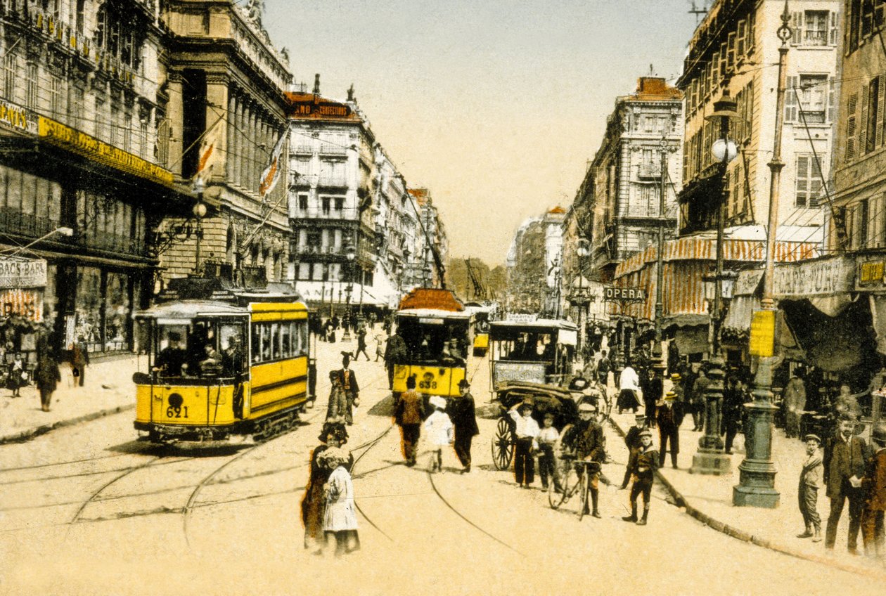 De Cannebiere met trams, Marseille, Frankrijk, ca. 1900 door Photographer French