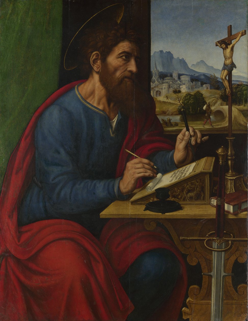 Sint Paulus schrijft door Pier Francesco Sacchi