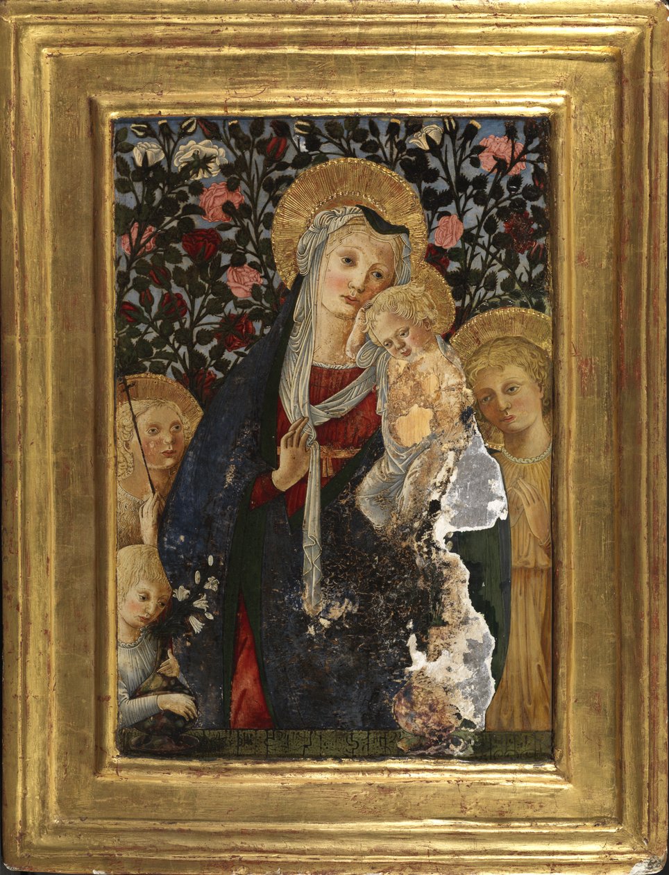 Maagd en Kind met de jonge Sint Jan, Sint Elizabeth en een kind met een vaas lelies, 1450-59 door Pier Francesco Fiorentino