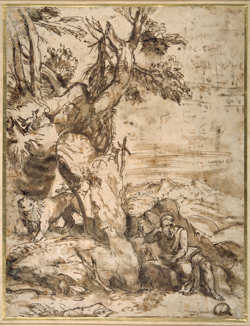 St. Hiëronymus lezend in de wildernis, naar Titiaan door Pier Francesco Mola