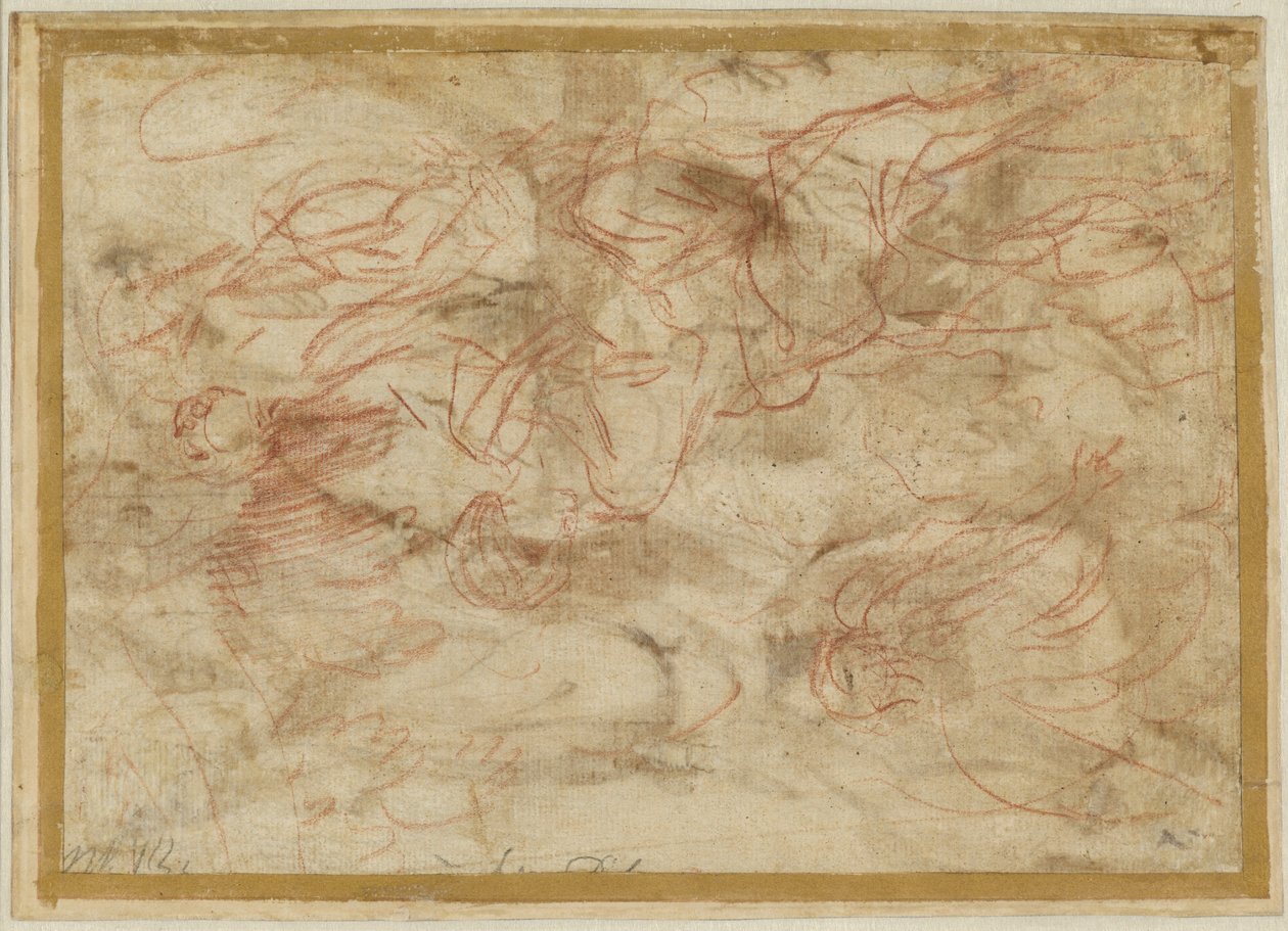 De engel verschijnt aan Hagar in de woestijn, ca. 1660 (rood krijt op papier) door Pier Francesco Mola