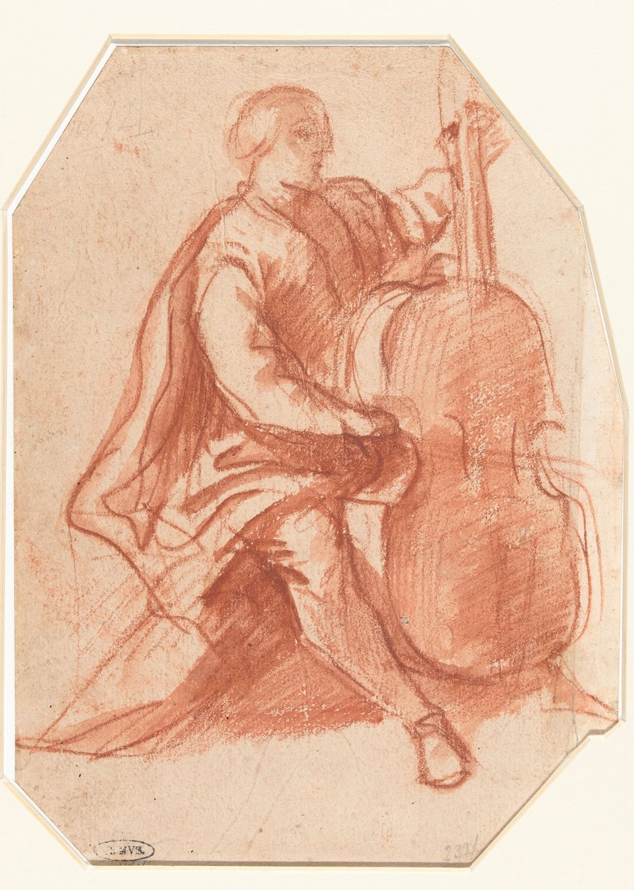 Viola da Gamba-Spieler, Dreiviertel von der Seite door Pier Francesco Mola