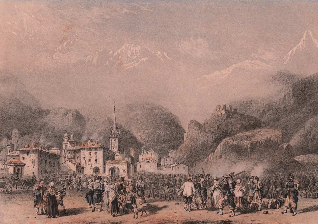 Bivak van Franse troepen in Susa, Piëmont door Blaise Nicolas Le Sueur