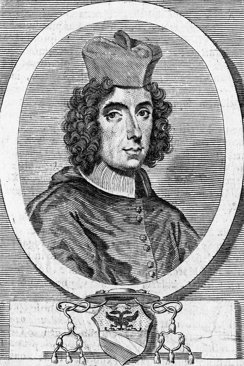 Portret van Giambattista Rubini (1642-1707), Italiaanse kardinaal en bisschop, gravure door Blaise Nicolas Le Sueur