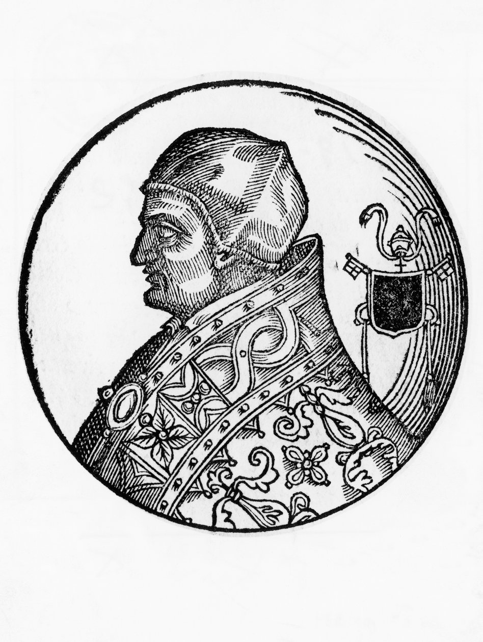 Portret van Sabinianus (overleden 606), 65e paus van de Katholieke Kerk vanaf 604 (gravure) door Blaise Nicolas Le Sueur