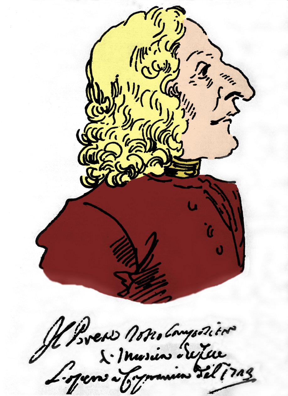 Antonio Vivaldi (1678 - 1741), Cartoon door Pierre Leone Ghezzi (1674 - 1755) door Pier Leone Ghezzi