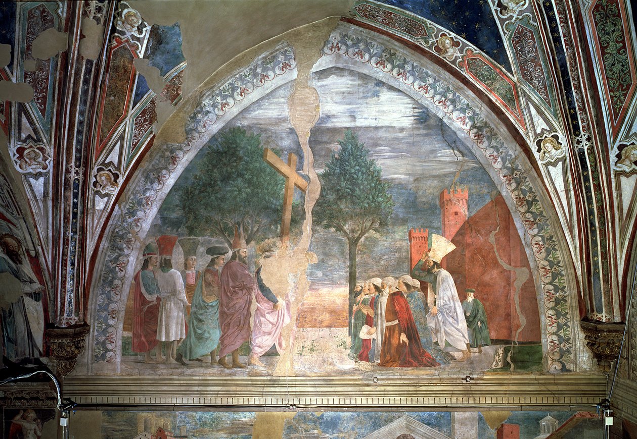 Verheffing van het Kruis: Heraclius (ca. 575-641) betreedt Jeruzalem met het Kruis, uit de Ware Kruis Cyclus, voltooid 1464 door Piero della Francesca