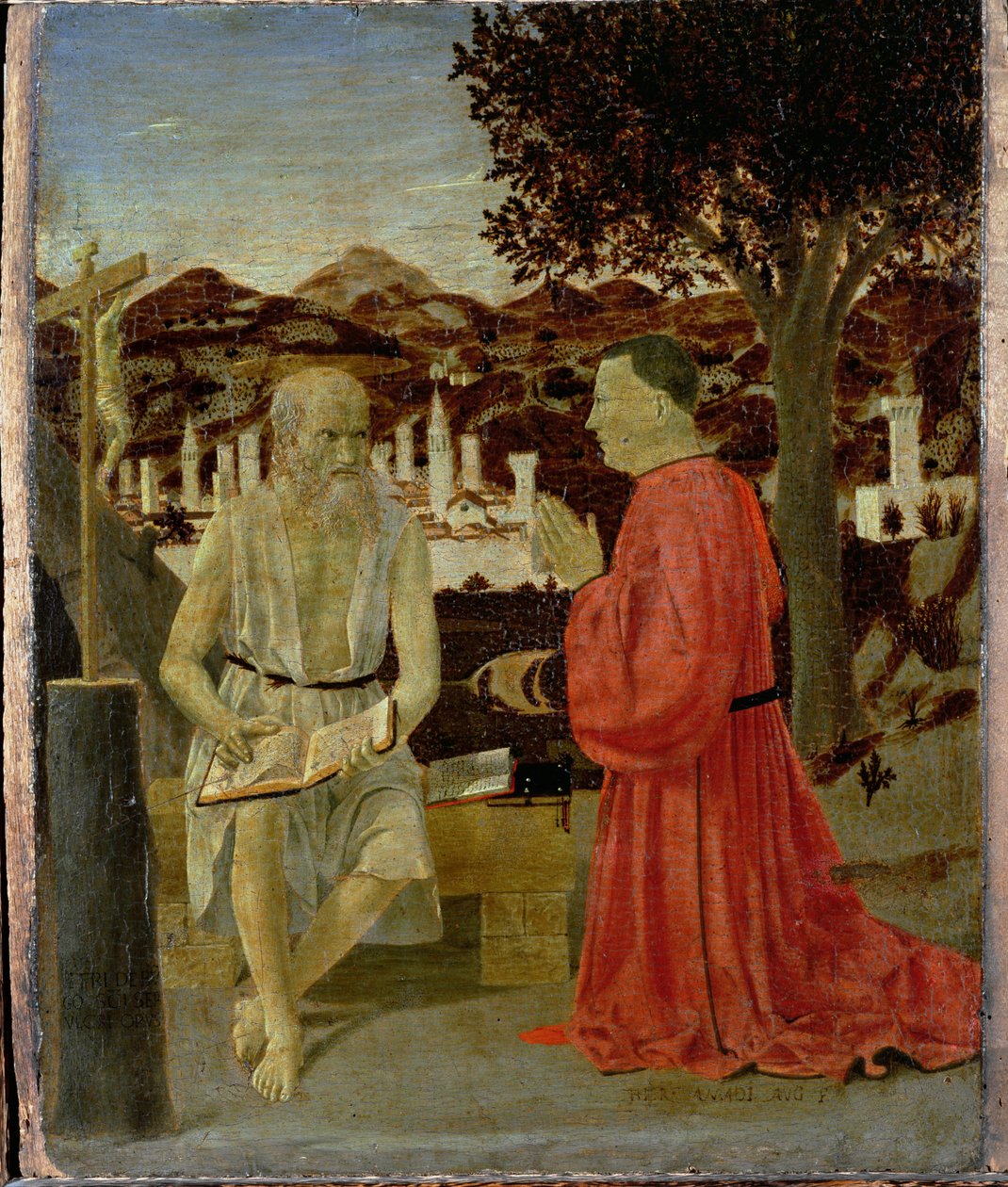 St. Hiëronymus met een Man knielend in Devotie, 1450 door Piero della Francesca