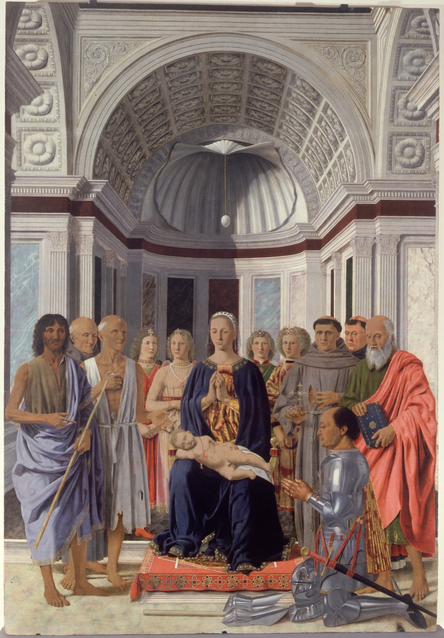 Madonna en Kind en Heiligen, Engelen en Frederik van Montefeltro door Piero dellaFrancesca