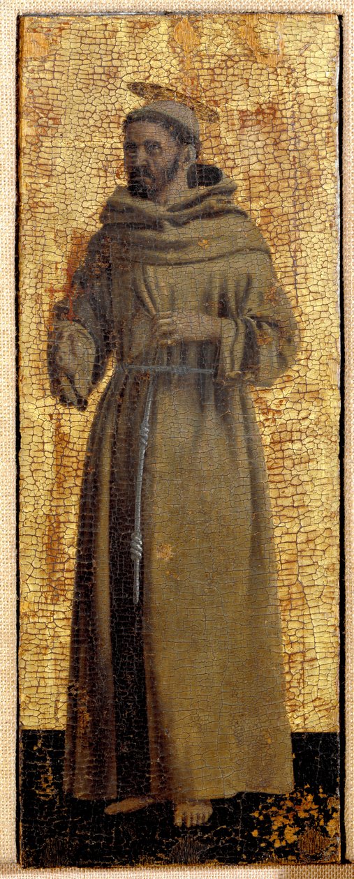 Polyptiek van Barmhartigheid: de Maagd van Barmhartigheid, omringd door heiligen. Detail (Sint Franciscus van Assisi) door Piero della Francesca