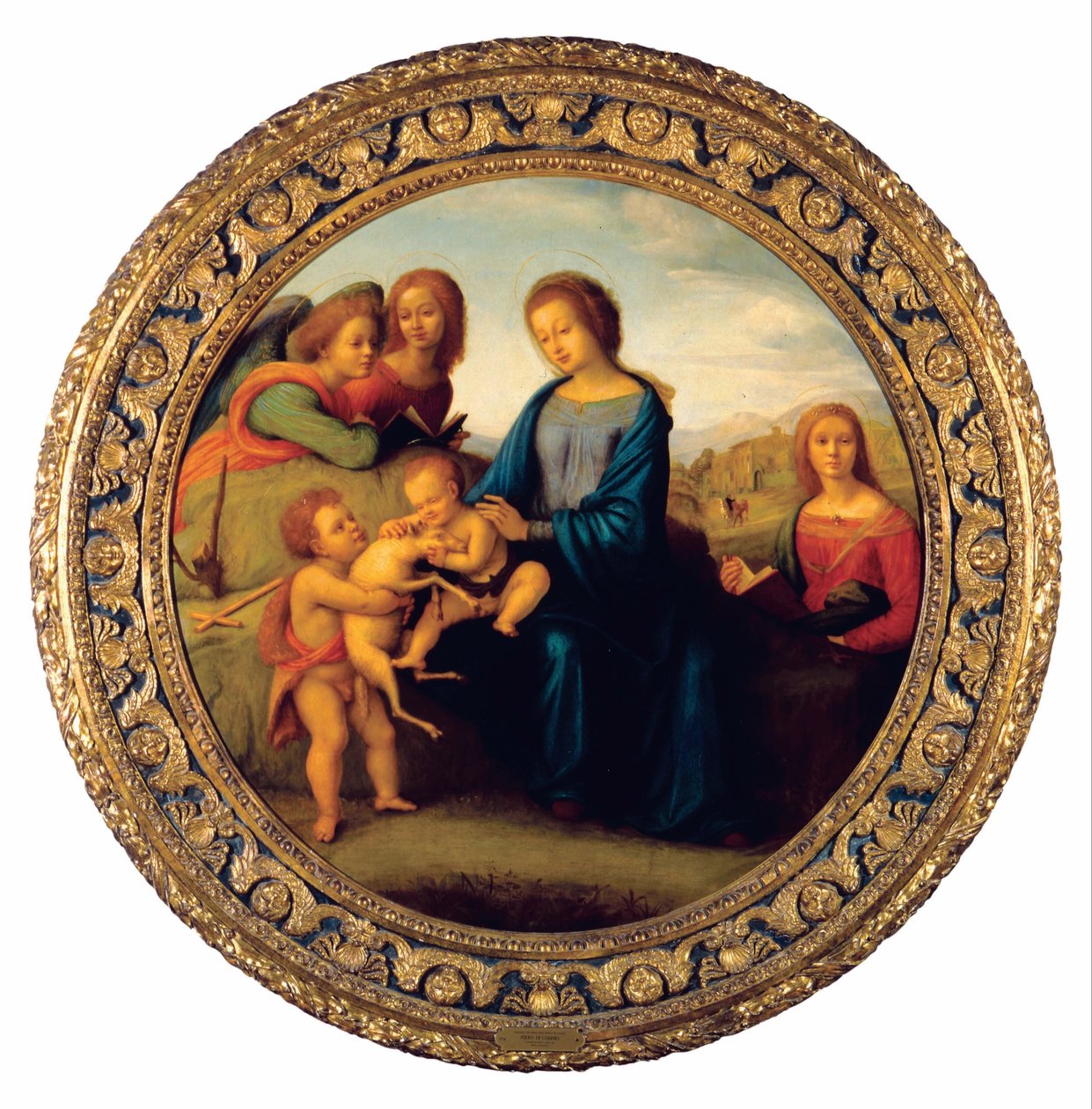 Madonna met Kind, heiligen en engelen door Piero di Cosimo