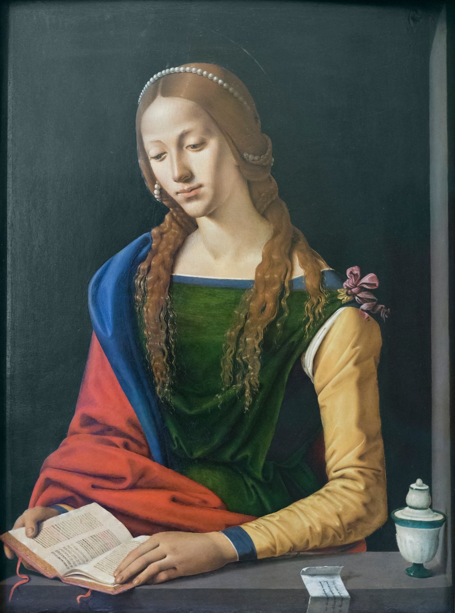 Sint Maria Magdalena lezend, laat 15e eeuw door Piero di Cosimo