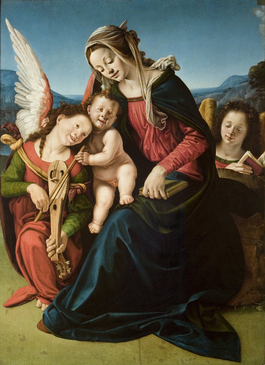 De Maagd en het Kind met Twee Engelen, c.1507 door Piero di Cosimo