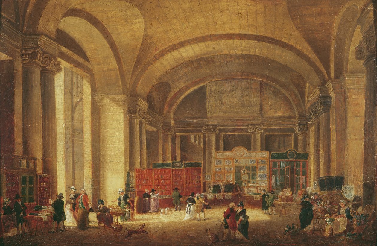 Prentverkopers bij de ingang van het Louvre, 1791 door Pierre Antoine Demachy