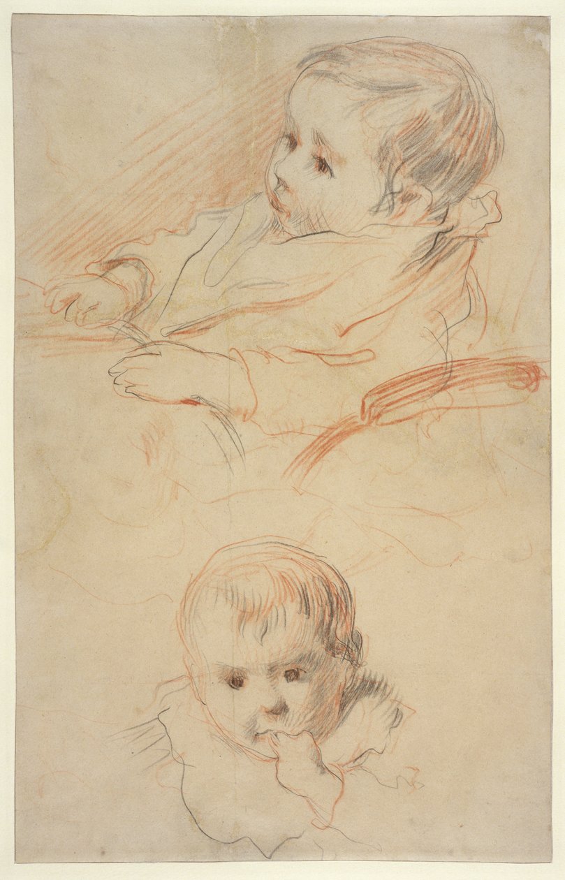 Twee studies van een klein kind, 1875-80 door Pierre Auguste Renoir
