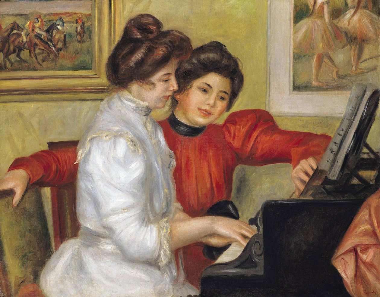 Yvonne en Christine Lerolle aan de piano, 1897 door Pierre Auguste Renoir