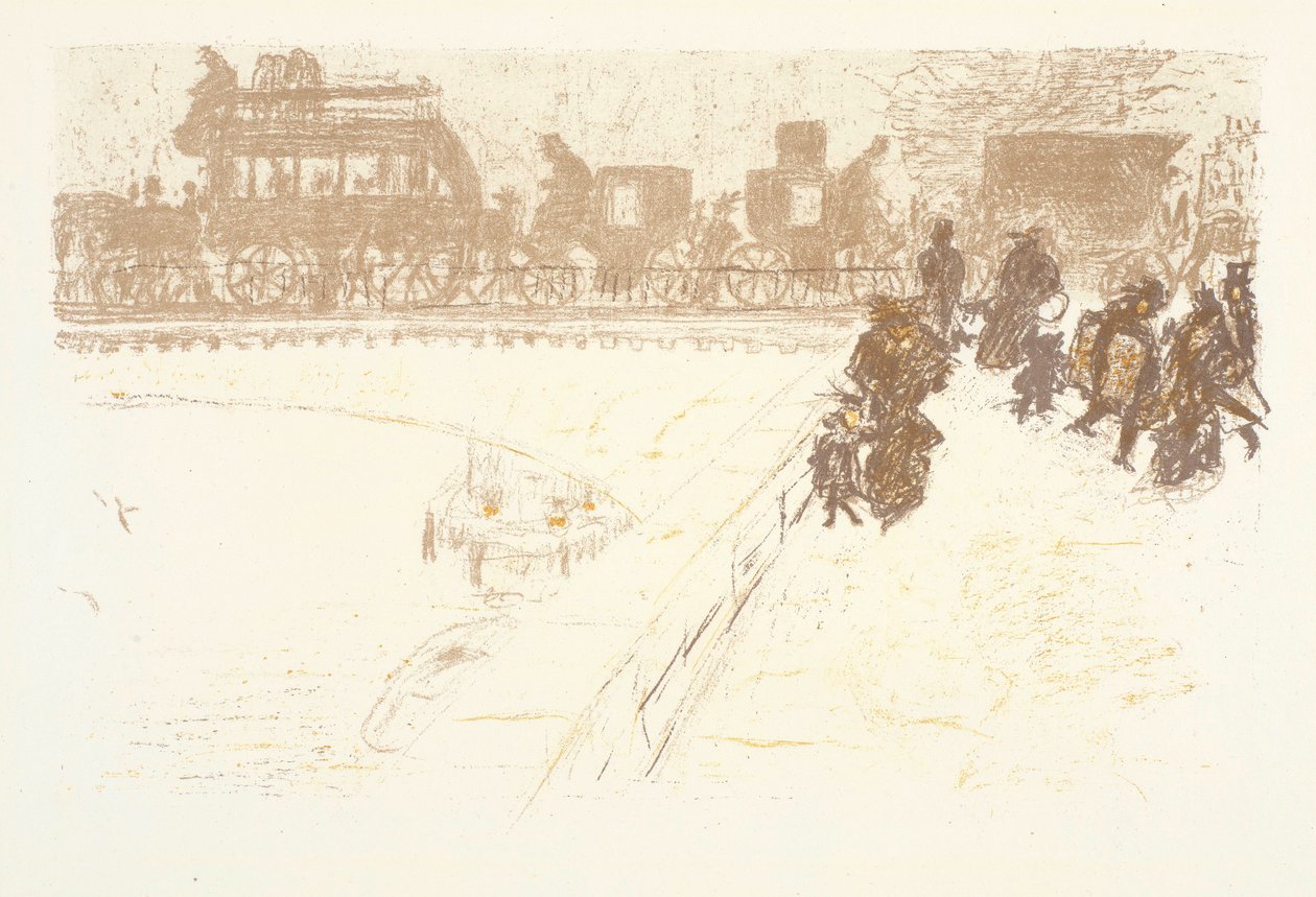 De Brug, lithografie uit de serie Enkele aspecten van het leven in Parijs door Pierre Bonnard
