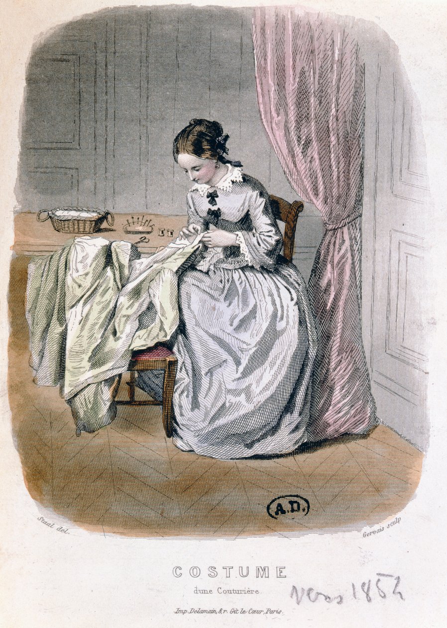 Een Modeontwerper aan het Werk, gegraveerd door Gervais, 1854 door Pierre Gustave Eugene Staal