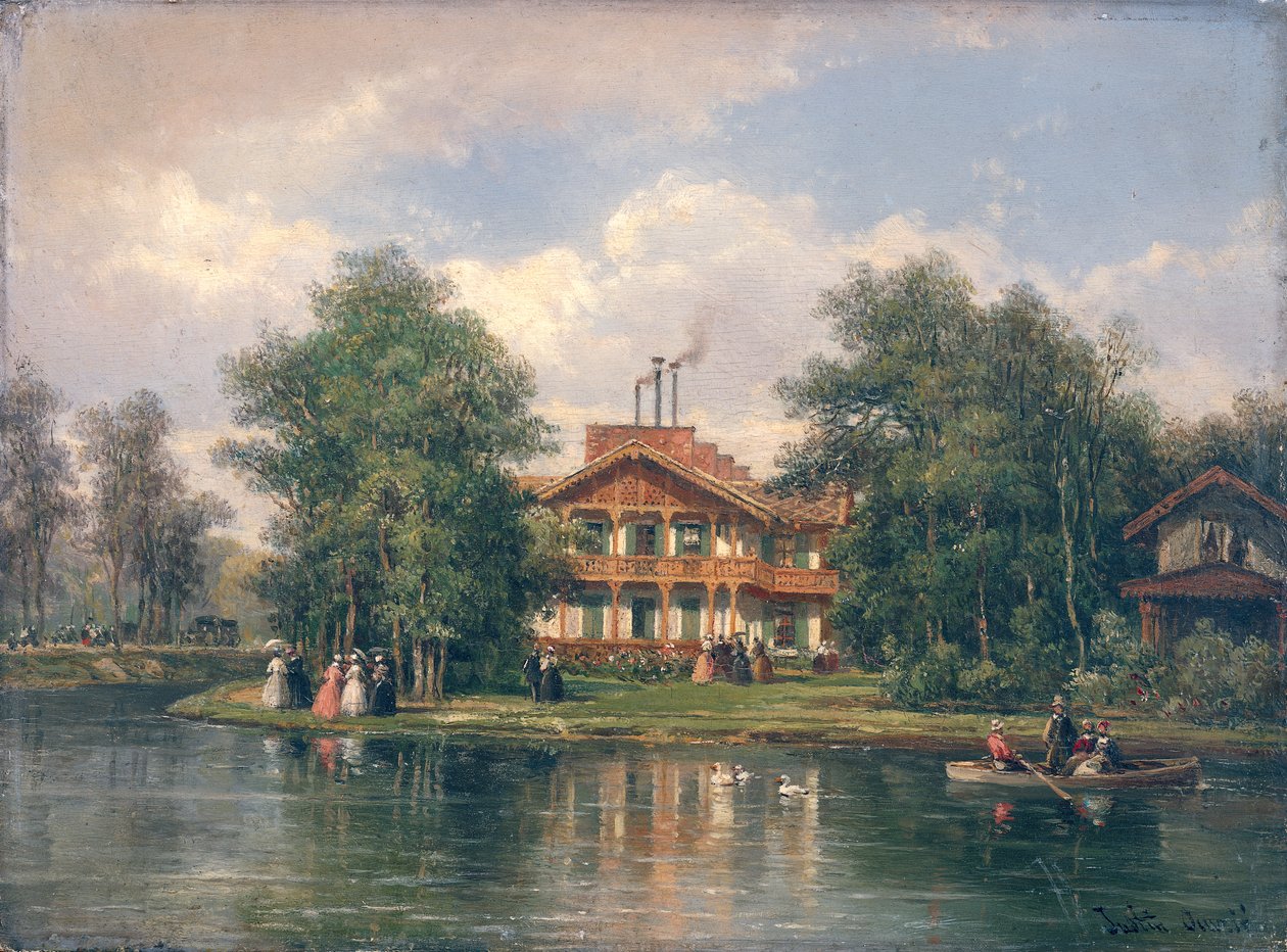 Het Chalet met de Gele Deur in het Bois de Vincennes door Pierre Justin Ouvrie