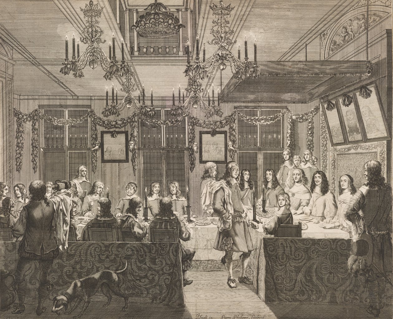 Feestmaal in het Mauritshuis op 30 mei 1660 ter gelegenheid van het bezoek van Karel II (1630-1685), koning van Engeland door Pierre Philippe