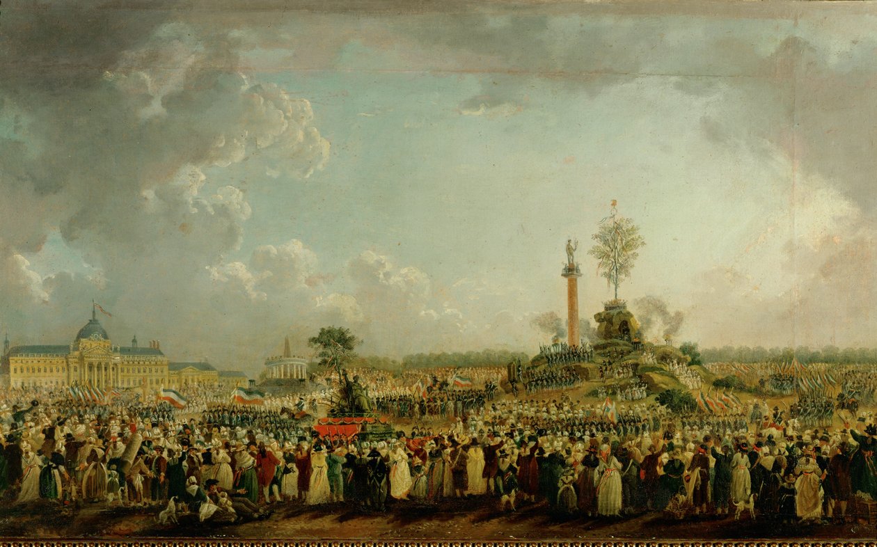 Viering van de Allerhoogste op de Champs de Marsin Parijs op 20 Prairial, jaar 11 ... (olieverf op doek) door Pierre Antoine (attr. to) Demachy