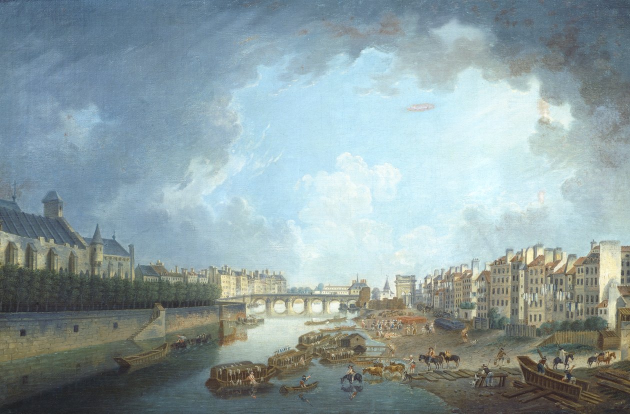 Het aartsbisschoppelijk bisdom, Tournelle-brug en Port Saint-Bernard gezien vanaf het stadhuis in Parijs door Pierre Antoine Demachy