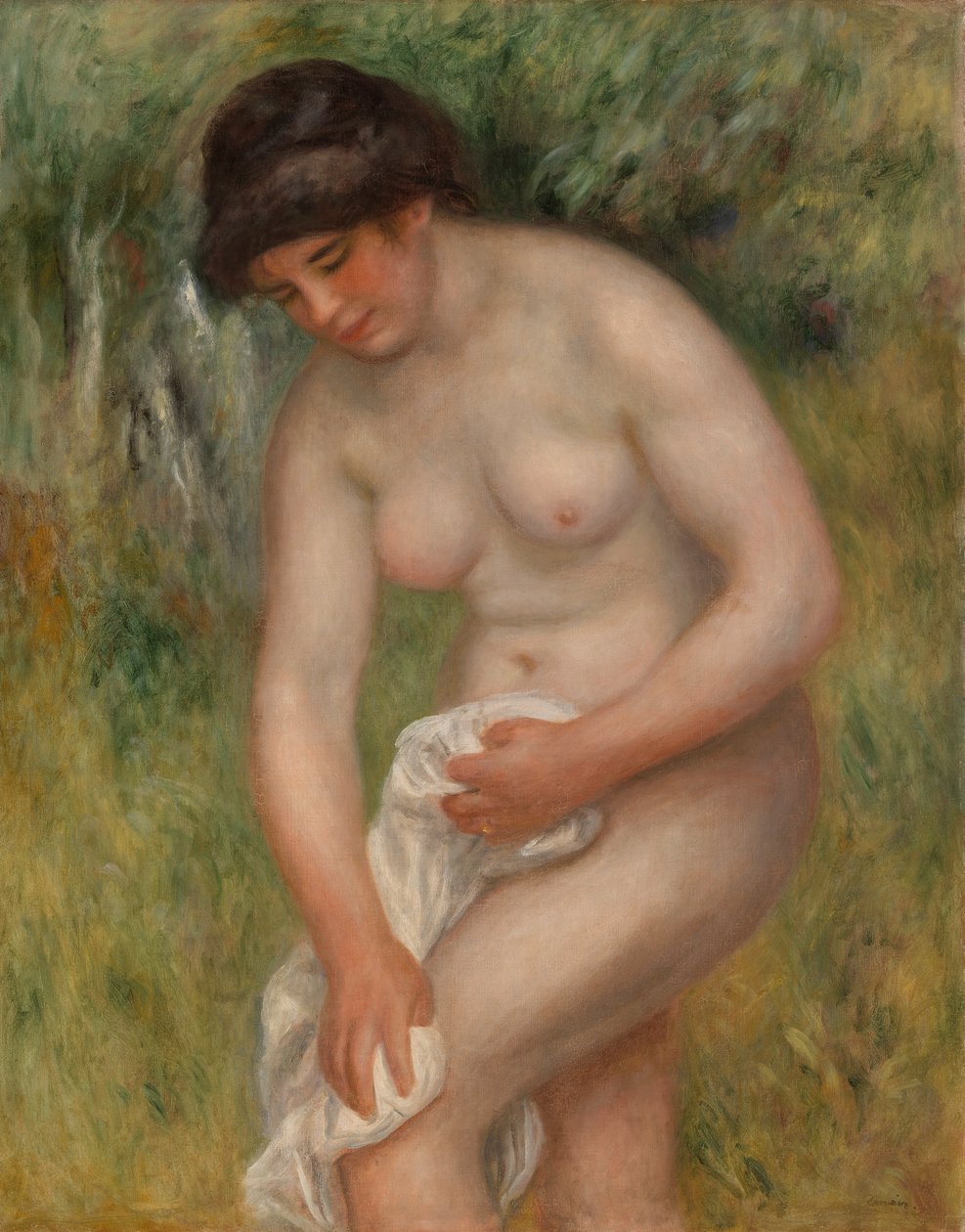 Baadster die zichzelf droogt door Pierre-Auguste Renoir