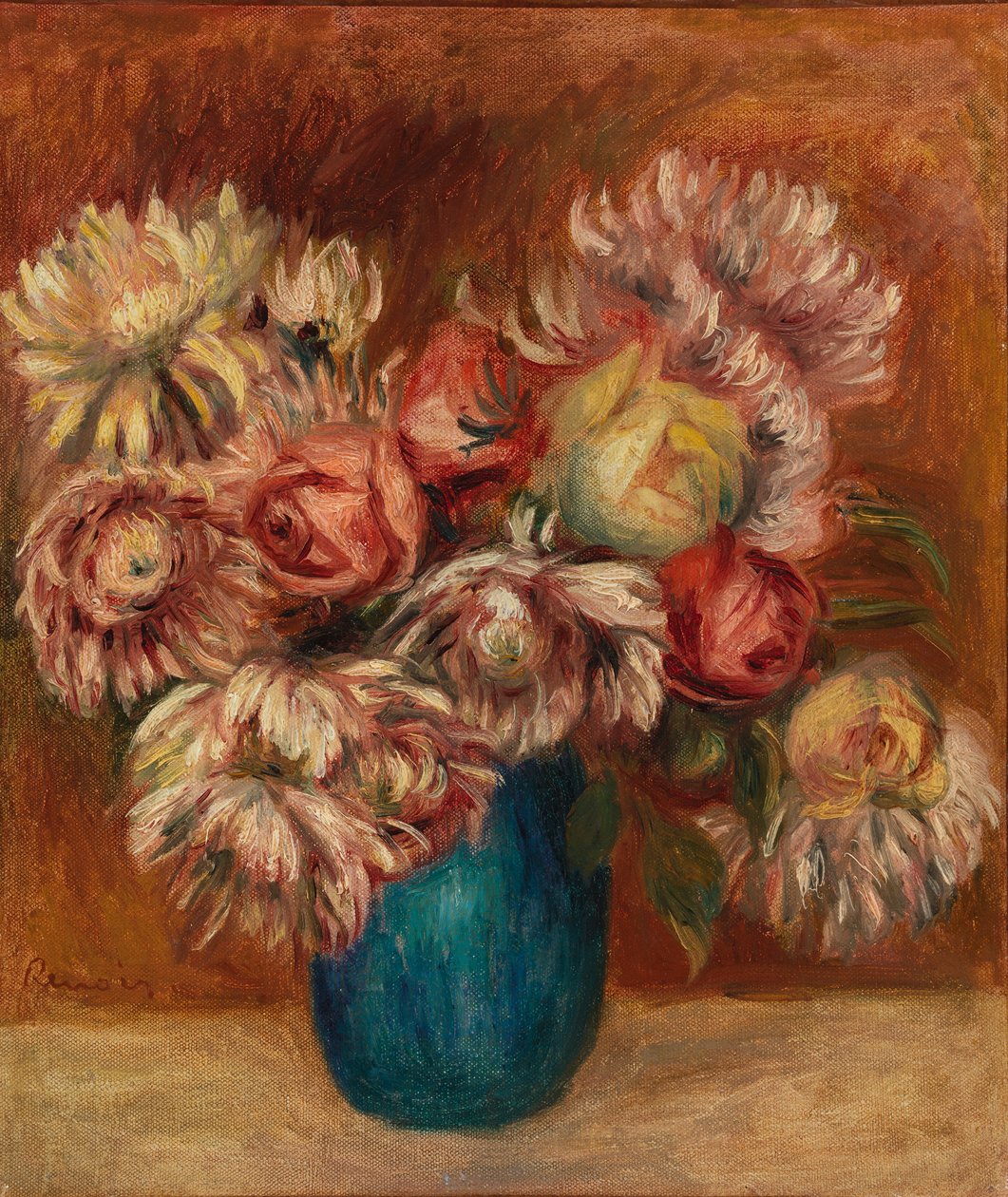 Bloemen in een Groene Vaas door Pierre-Auguste Renoir