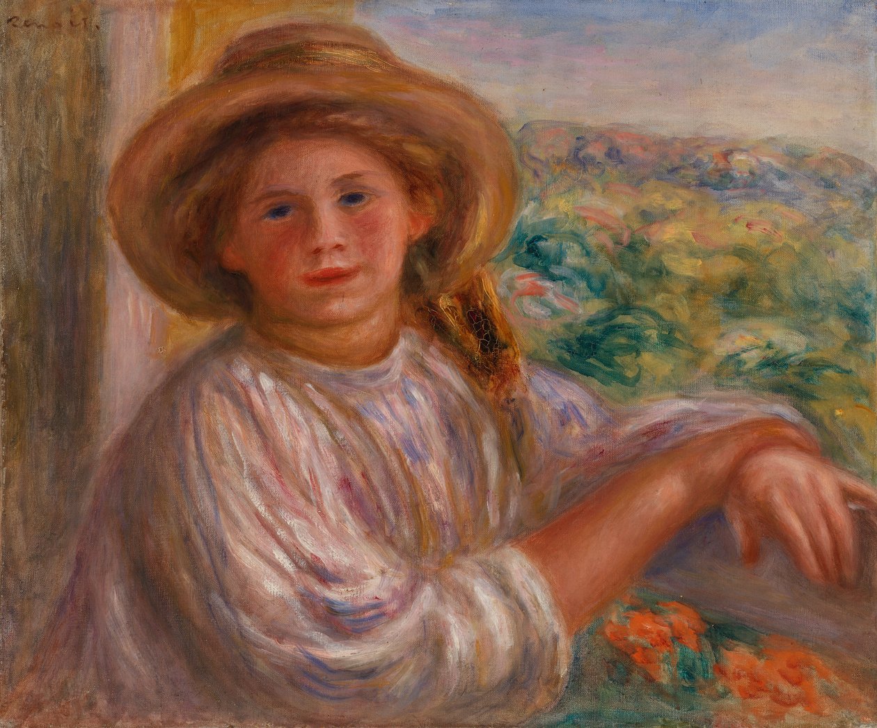 Meisje op een balkon, Cagnes door Pierre-Auguste Renoir