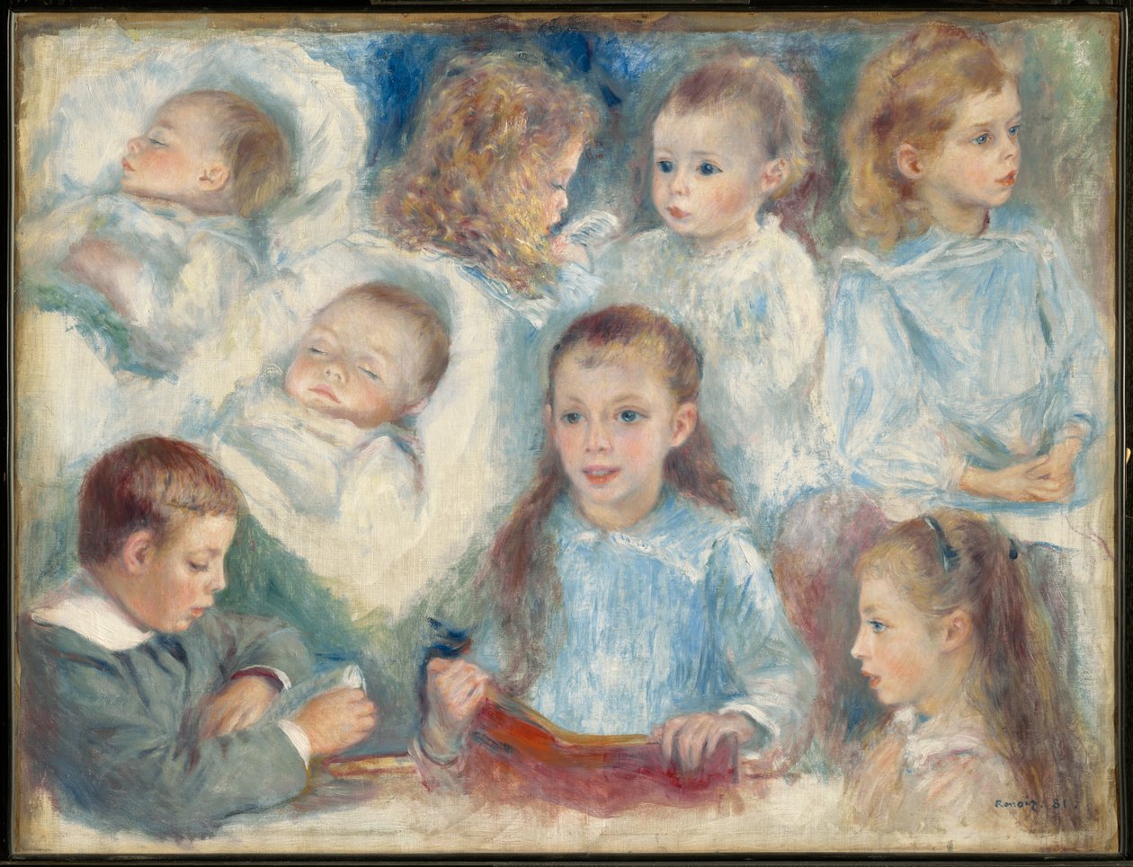 Schetsen van hoofden (De kinderen Berard) door Pierre-Auguste Renoir