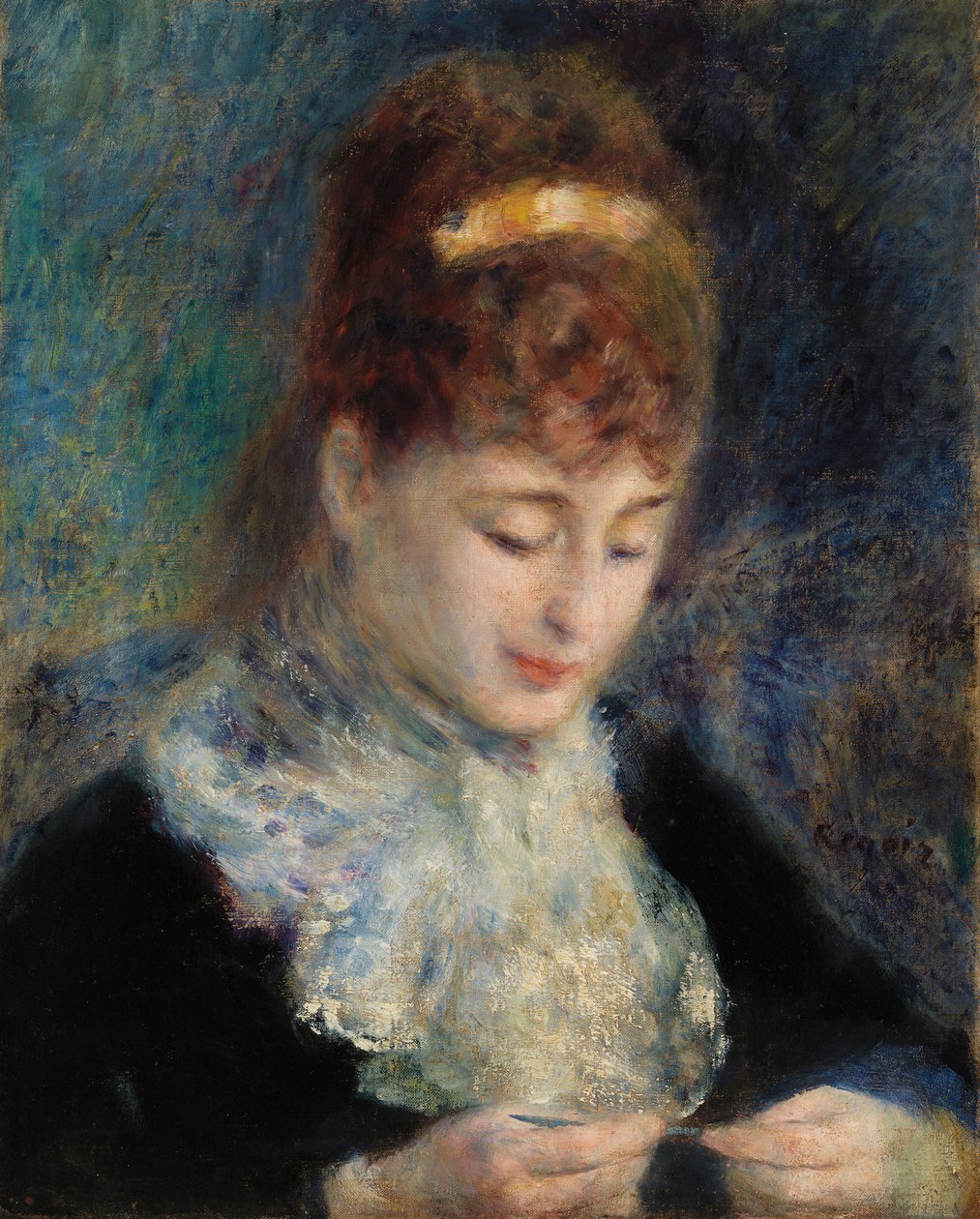 Vrouw die Haakt door Pierre-Auguste Renoir