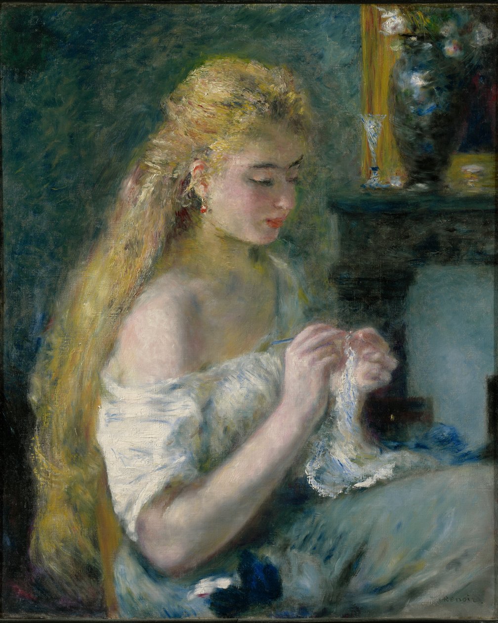 Vrouw die haakt door Pierre-Auguste Renoir