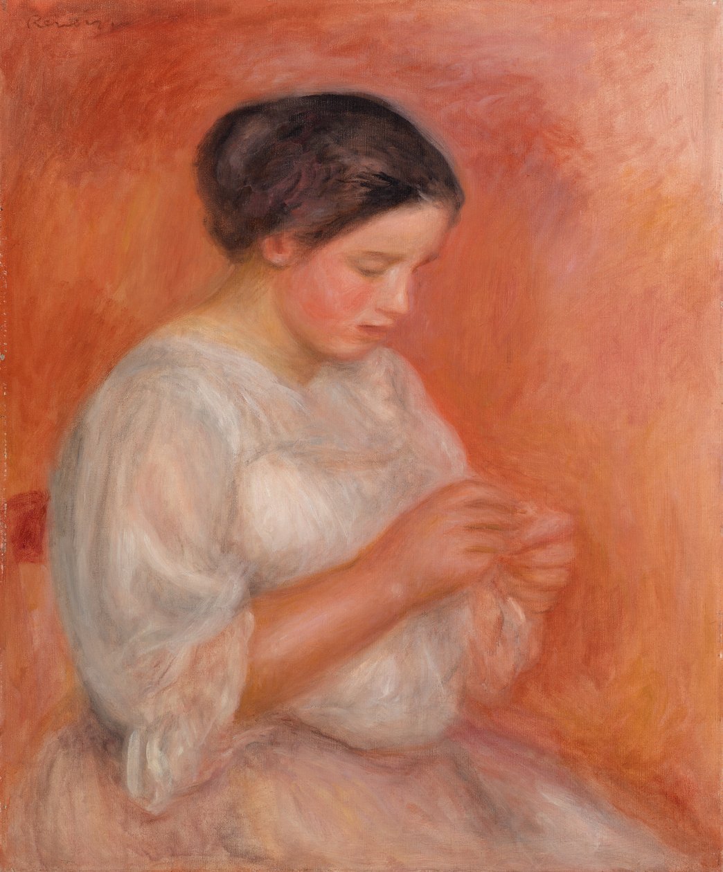 Vrouw die Naait door Pierre-Auguste Renoir