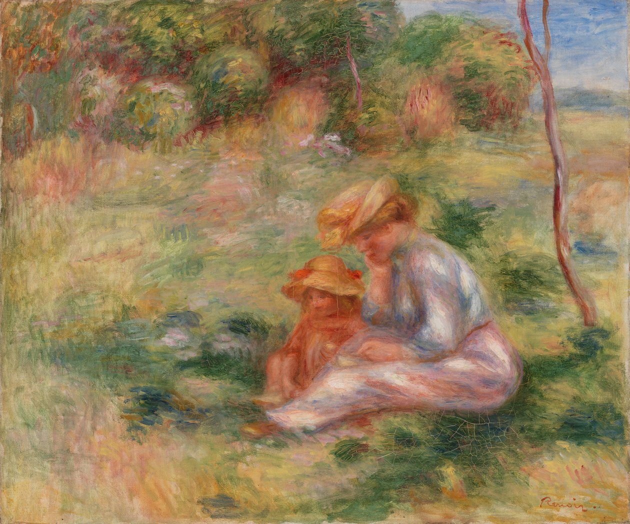 Vrouw en Kind in het Gras door Pierre-Auguste Renoir