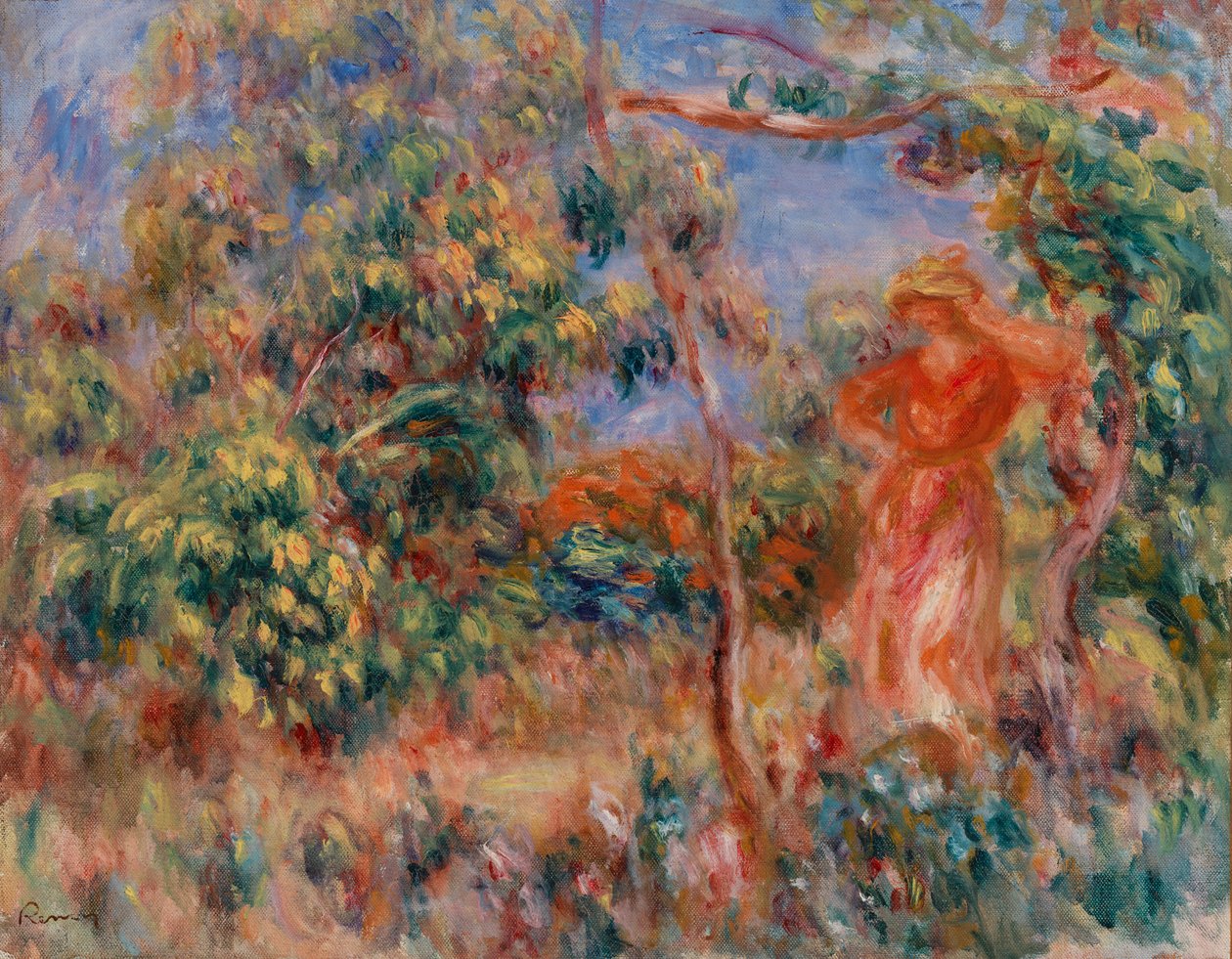 Vrouw in Rood in een Landschap door Pierre-Auguste Renoir