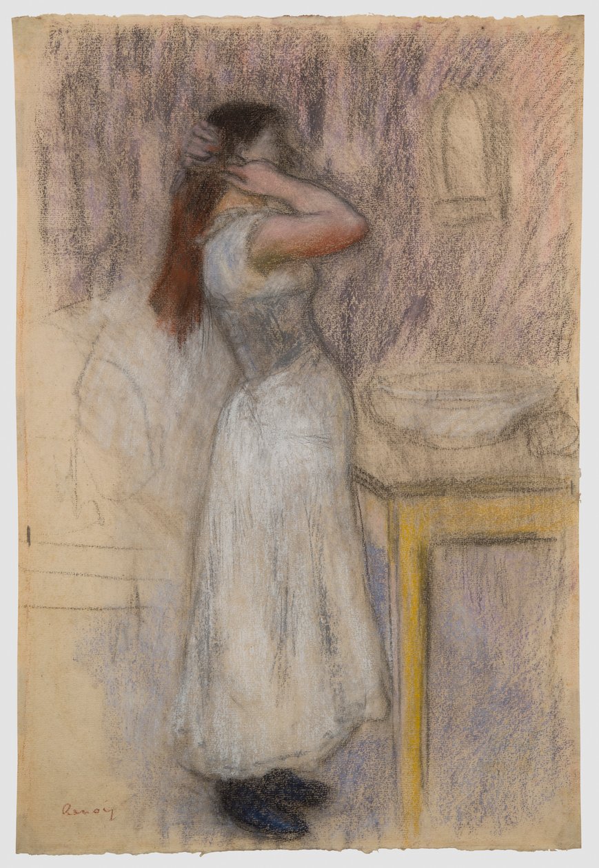 Jonge vrouw bij haar toilettafel door Pierre-Auguste Renoir