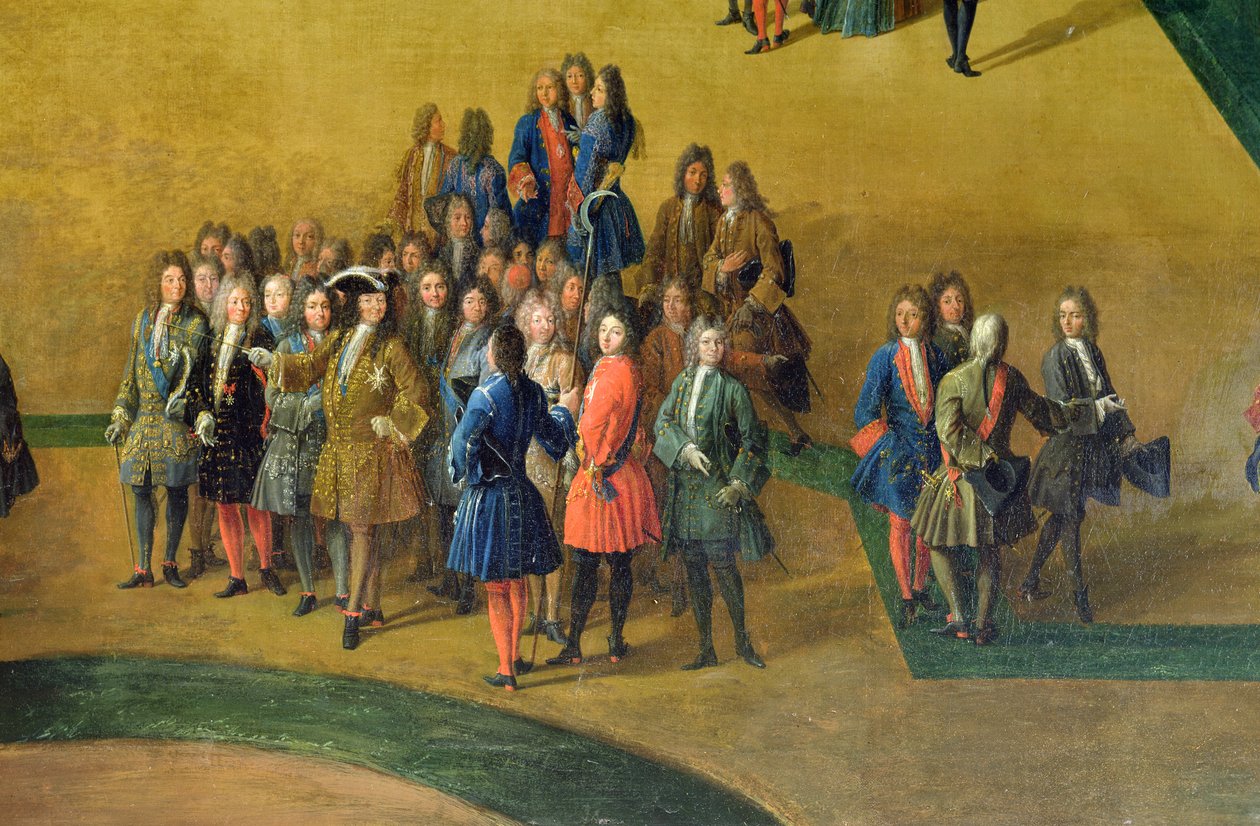 Zicht op het Bos van de Baden van Apollo in de Tuinen van Versailles (detail van Lodewijk XIV) door Pierre Denis Martin