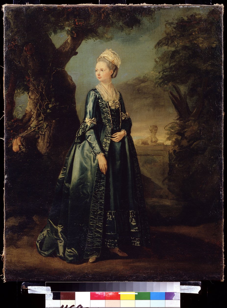 Dame in een tuin (Portret van groothertogin Natalia) door Pierre Etienne Falconet