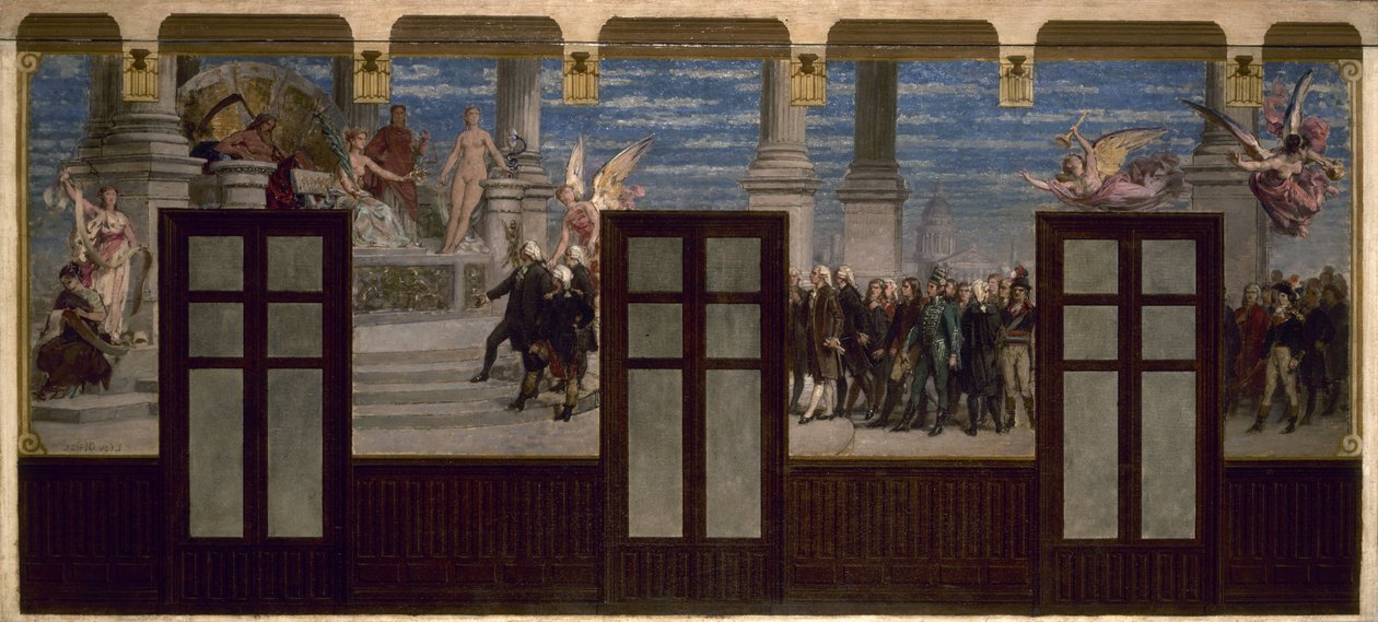 Schets voor het gemeentehuis van het 20e arrondissement: De grote mannen van de Revolutie voor het tribunaal van de nageslacht door Pierre Paul Lêon Glaize