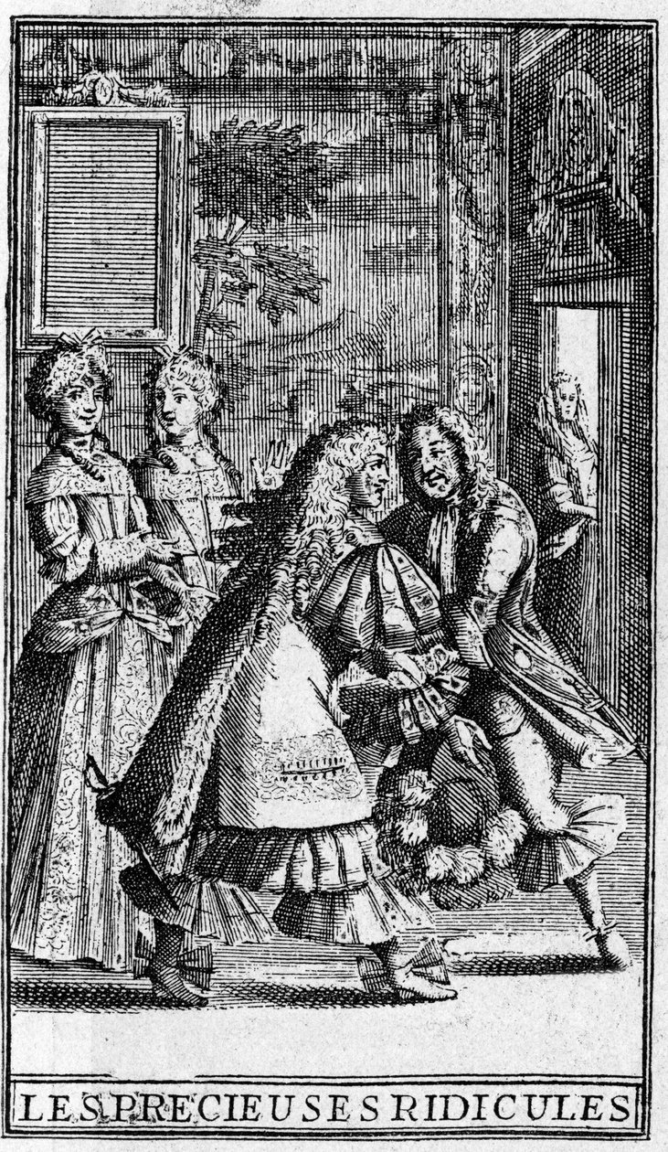 Les Precieuses ridicules de Moliere (De belachelijke jonge dames) (gravures door Pierre Brissart voor de editie van 1682) door Pierre (after) Brissart