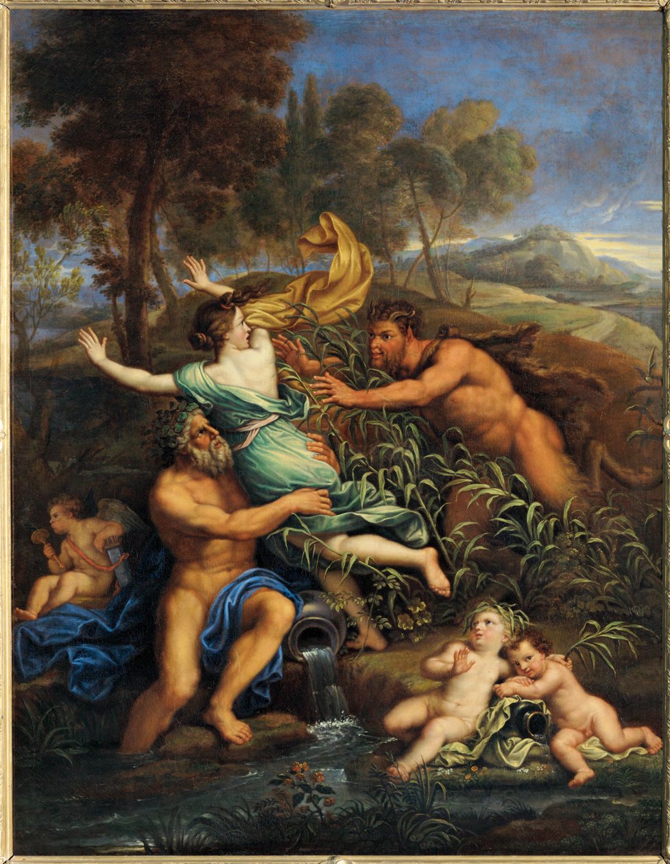Pan en Syrinx, vóór 1690 ... door Pierre (follower of) Mignard