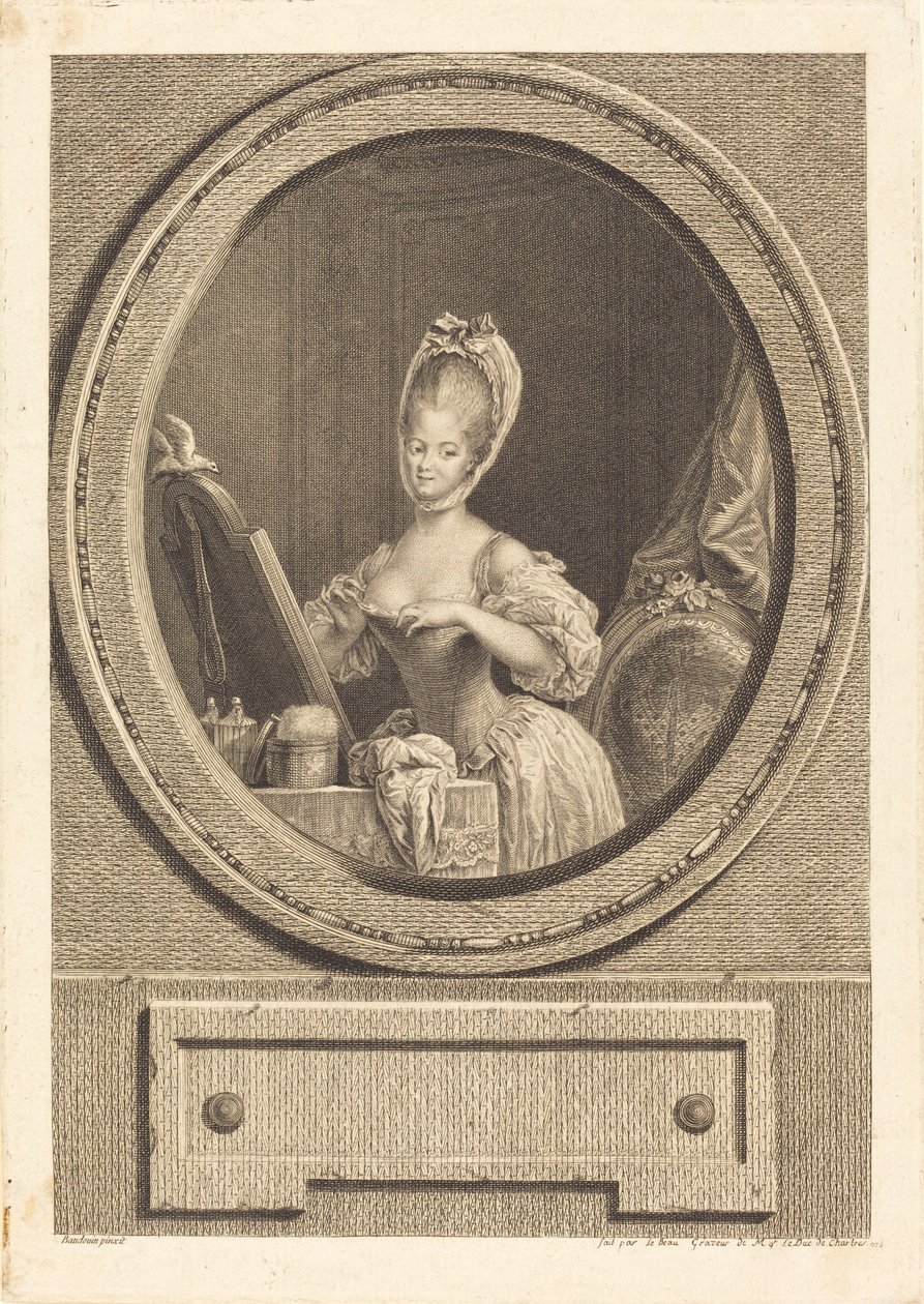 Haar taille is betoverend door Pierre Adrien Le Beau after Pierre Antoine Baudouin