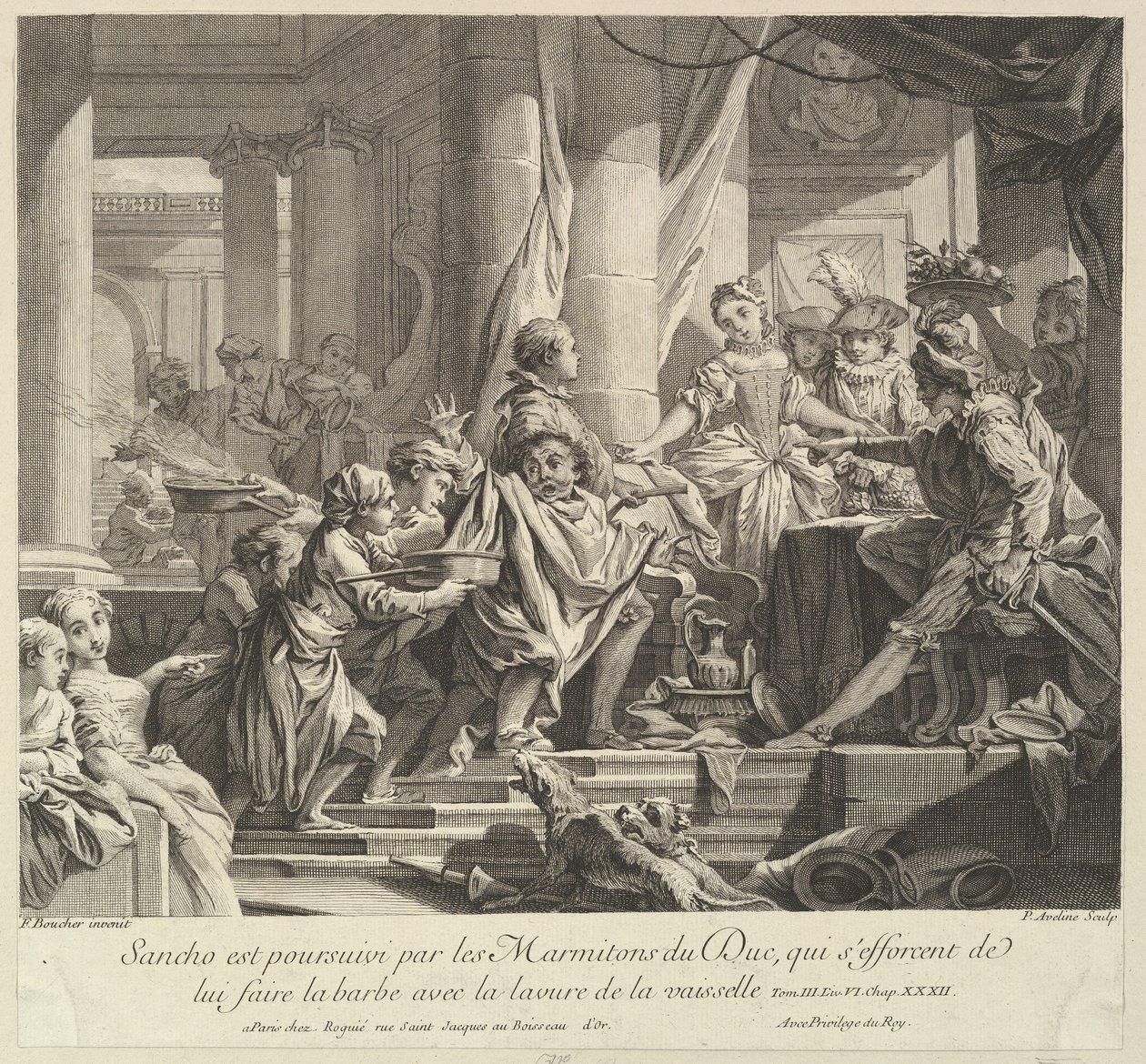 Sancho achtervolgd door de keukenjongens van de hertog, 18e eeuw door Pierre Alexandre Aveline